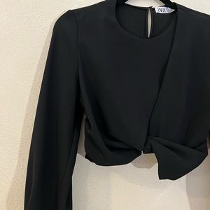 ZARA Black Cropped Front Draped Blouse